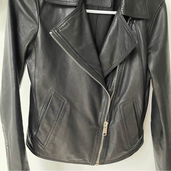 All saints black leather jacket size 0 - Picture 5 of 8